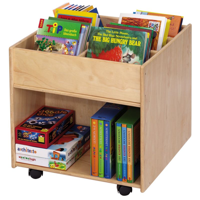  QTBH Estantería infantil de madera, carrito de libros